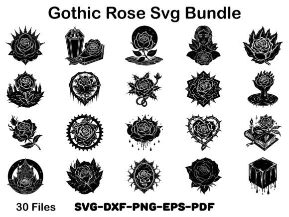 Gothic Rose SVG Bundle for Editorial Graphics & Crafts