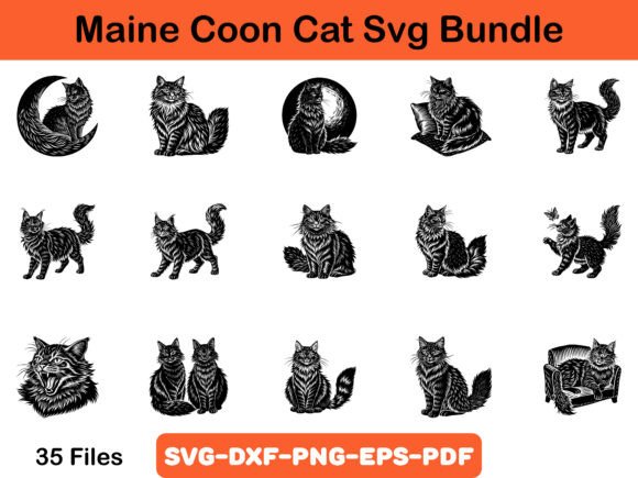 Maine Coon Cat SVG Graphics for Craft Branding